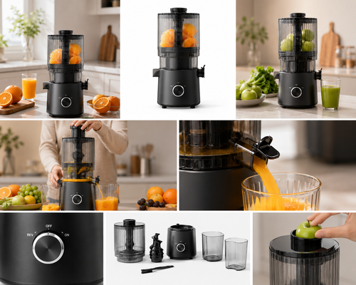 Fresh Smart HJ303 Extra-Wide Slow Masticating Juicer สําหรับความรักของน้ําสุกสดด้วย 155 มิลลิเมตร Chute, 2400 มิลลิเมตร Hopper, 200W Cold Press และทําความสะอาดด้วยตัวเอง