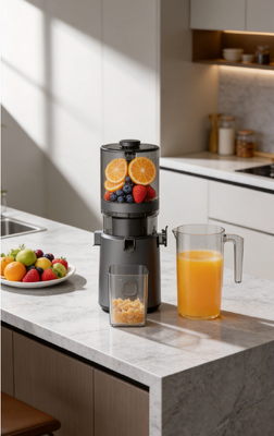 Fresh Smart HJ303 Extra-Wide Slow Masticating Juicer สําหรับความรักของน้ําสุกสดด้วย 155 มิลลิเมตร Chute, 2400 มิลลิเมตร Hopper, 200W Cold Press และทําความสะอาดด้วยตัวเอง