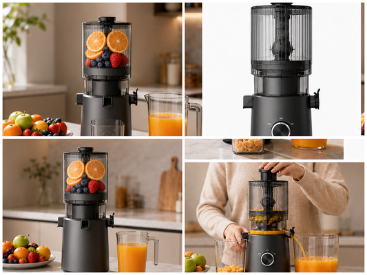 Fresh Smart HJ303 Extra-Wide Slow Masticating Juicer สําหรับความรักของน้ําสุกสดด้วย 155 มิลลิเมตร Chute, 2400 มิลลิเมตร Hopper, 200W Cold Press และทําความสะอาดด้วยตัวเอง