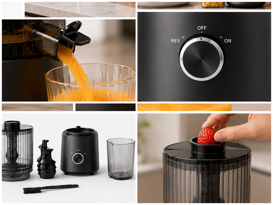 Fresh Smart HJ303 Extra-Wide Slow Masticating Juicer สําหรับความรักของน้ําสุกสดด้วย 155 มิลลิเมตร Chute, 2400 มิลลิเมตร Hopper, 200W Cold Press และทําความสะอาดด้วยตัวเอง