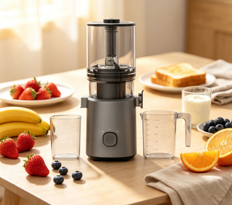 เครื่องสกัดน้ำผลไม้แบบบดช้าขนาดกะทัดรัด Fresh Smart HJ103A – เพิ่มความสดใสให้ห้องครัวของคุณ เพิ่มความสดใสให้วันของคุณด้วย 4 สีให้เลือก ช่องป้อนกว้าง 135 มม. ระบบสกัดเย็น 200W และทำความสะอาดตัวเองได้
