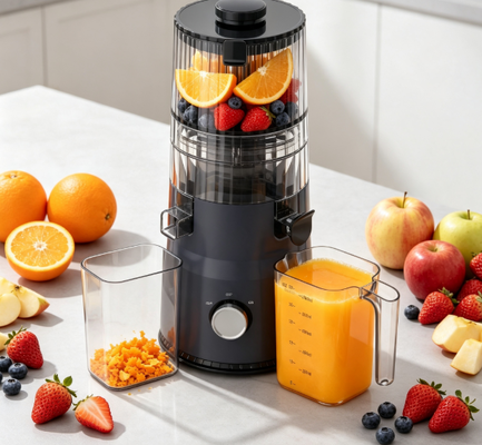 เครื่องสกัดน้ำผลไม้แบบบดช้า Fresh Smart HJ103A ขนาดกะทัดรัด – เพิ่มความสดใสให้ห้องครัวของคุณ เพิ่มความสดใสให้วันของครอบครัวคุณด้วย 4 สีให้เลือก ช่องป้อนกว้าง 135 มม. ระบบสกัดเย็น 200W และทำความสะอาดตัวเองได้