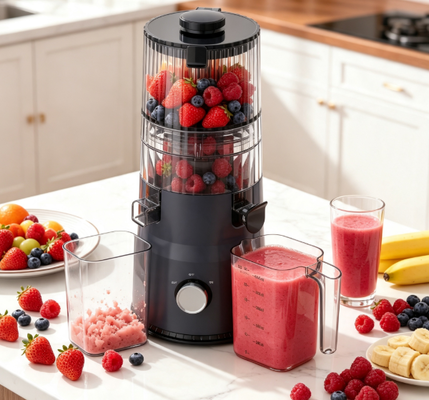 เครื่องสกัดน้ำผลไม้แบบบดช้า Fresh Smart HJ103A ขนาดกะทัดรัด – ทำให้ทุกเช้ามีสีสันมากขึ้นด้วยช่องใส่กว้าง 135 มม., ระบบสกัดเย็น 200W และระบบทำความสะอาดตัวเอง