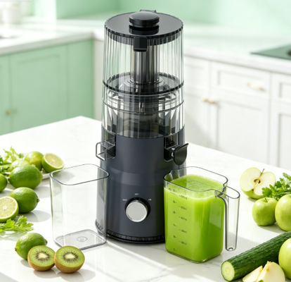 เครื่องสกัดน้ำผลไม้แบบบีบเย็น Fresh Smart HJ103 ขนาดกะทัดรัด - จากฟาร์มสู่โต๊ะในไม่กี่วินาที ด้วยช่องใส่ผลไม้กว้าง 135 มม., กำลังไฟ 200W และระบบทำความสะอาดตัวเอง