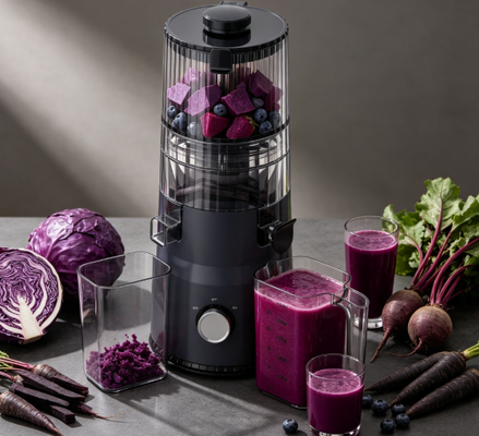 เครื่องสกัดน้ำผลไม้แบบบดอัดช้า Fresh Smart HJ103 ขนาดกะทัดรัด – เครื่องสกัดน้ำผลไม้เครื่องแรกที่สมบูรณ์แบบสำหรับผู้เริ่มต้น พร้อมช่องใส่ผลไม้กว้าง 135 มม., ระบบสกัดเย็น 200W และระบบทำความสะอาดตัวเอง