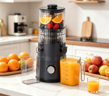 เครื่องสกัดน้ำผลไม้แบบบีบเย็น Fresh Smart HJ103 ขนาดกะทัดรัด - เพื่อนร่วมเดินทางที่สมบูรณ์แบบสำหรับการใช้ชีวิตอย่างมีสุขภาพดีนอกบ้าน ด้วยช่องใส่ผลไม้กว้าง 135 มม., ระบบบีบเย็น 200W และระบบทำความสะอาดตัวเอง