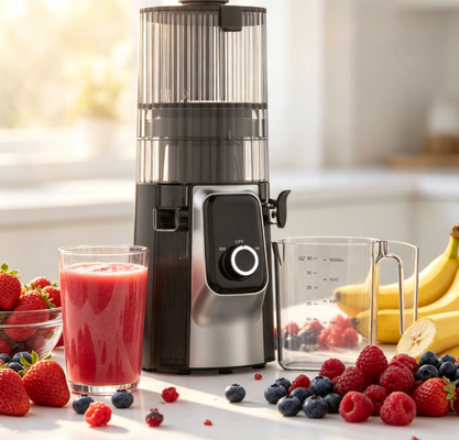 เครื่องสกัดน้ำผลไม้แบบบดช้า Fresh Smart HJ102C – เครื่องสกัดน้ำผลไม้ที่บำรุงทั้งครอบครัวของคุณ ด้วย 3 ระดับความเร็วที่ปรับได้, ช่องใส่ผลไม้กว้าง 135 มม., ระบบสกัดเย็น 200W และระบบทำความสะอาดตัวเอง