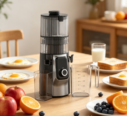 เครื่องสกัดน้ำผลไม้แบบบดอัดช้า Fresh Smart HJ102C – เครื่องสกัดน้ำผลไม้ที่รู้ส่วนผสมของคุณดีที่สุด ด้วย 3 ระดับความเร็วที่ปรับได้ ช่องใส่กว้าง 135 มม. ระบบสกัดเย็น 200W และระบบทำความสะอาดตัวเอง