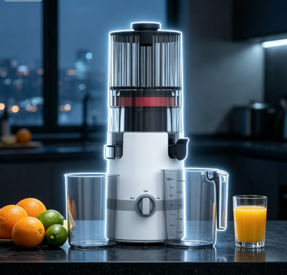 เครื่องสกัดน้ำผลไม้แบบบดช้า Fresh Smart HJ102B – อาหารจริง เรียบง่ายจริง ปลอดภัยจริงสำหรับทุกครอบครัว พร้อมช่องใส่ผลไม้ 135 มม., ระบบสกัดเย็น 200W, ระบบทำความสะอาดตัวเอง & ล็อค