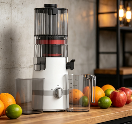 Fresh Smart HJ102B Slow Masticating Juicer ช่องทางที่ฉลาดที่สุดในการสกัดน้ําสุกของครอบครัวใหม่ ด้วยช่อง 135 มิลลิเมตร, เครื่องกดเย็น 200W, การทําความสะอาดด้วยตนเองและการออกแบบล็อคความปลอดภัย