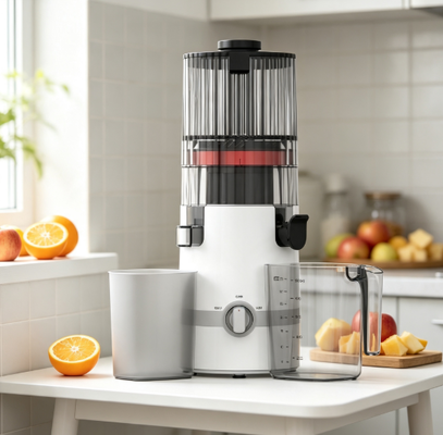 เครื่องสกัดน้ำผลไม้แบบบดช้า Fresh Smart HJ102B – เริ่มต้นการเดินทางเพื่อสุขภาพของครอบครัวคุณที่นี่ ด้วยช่องใส่ผลไม้ 135 มม., ระบบสกัดเย็น 200W, ระบบทำความสะอาดตัวเอง และระบบล็อคเพื่อความปลอดภัยสำหรับใช้ในบ้าน
