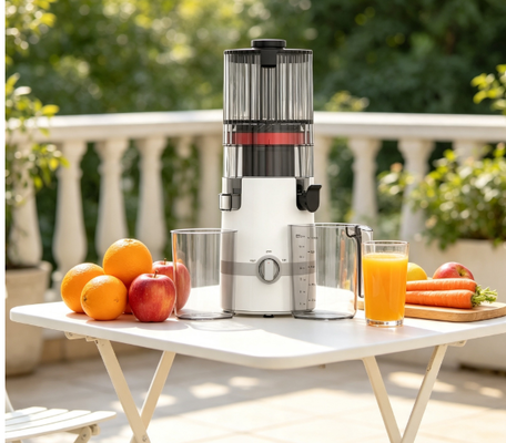 เครื่องสกัดน้ำผลไม้แบบบดช้า Fresh Smart HJ102B – โซลูชันน้ำผลไม้สดสำหรับครอบครัวยุคใหม่ ด้วยช่องใส่ผลไม้ขนาด 135 มม., ระบบสกัดเย็น 200W, ระบบทำความสะอาดตัวเอง & สมาร์ทล็อค